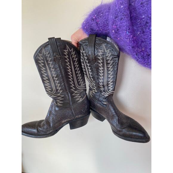 Cowtown Vintage Exotic Men\'s Cowboy Boots Size 8.5 D Caribou Western Brown main image 6